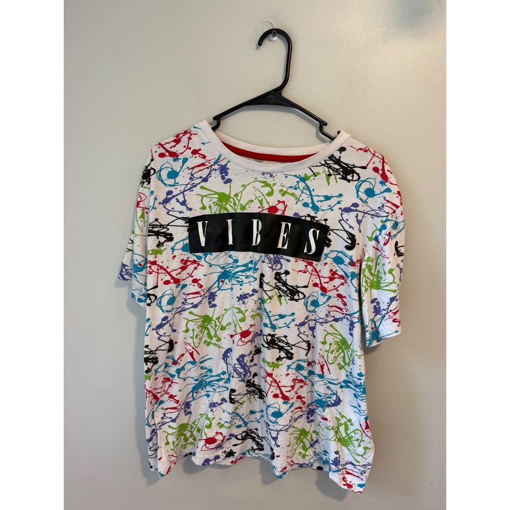 Eighty Eight Mens Large Paint Splatter Vibes Graphic T-Shirt White Multi-Color